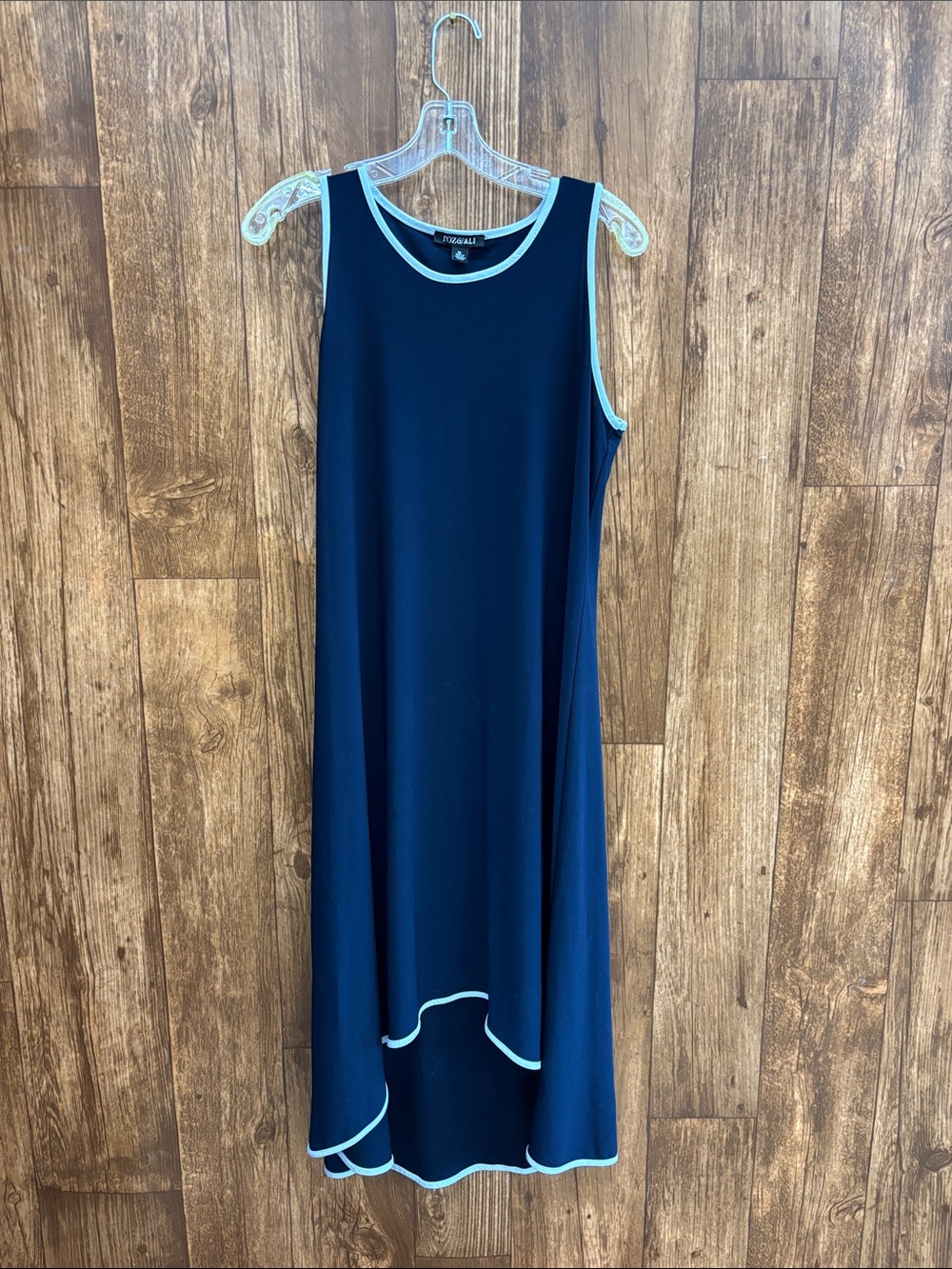 Roz & Ali Navy High-Low Dress with Light Blue Trim